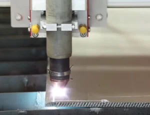 Swift-Cut cutting 8mm Aluminium at 65 amps close up of torch in action