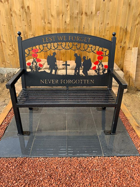 World War 2 war memorial bench in derby cut from metal cut on a Swift-Cut CNC plasma table
