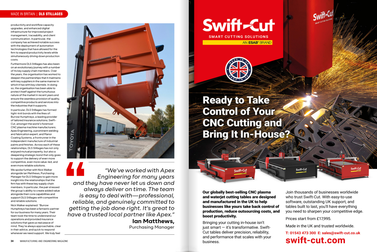 Proud to Power a ‘Made in Britain’ Success Story with DLS Stillages article in Manufacturing and Engineering Magazine July 2025