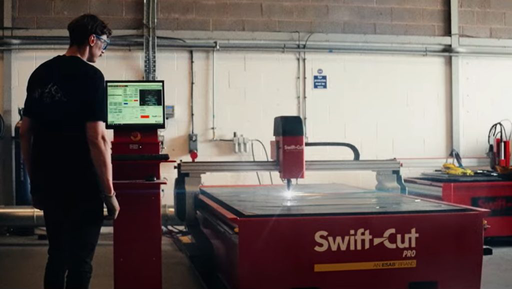 Nate's Forge using Swift-Cut Pro Plasma Cutting Table at Swift-Cut Headquarters Demo Suite to cut pieces for 10ft cat sculpture