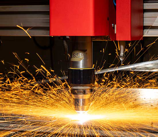 Swift-Cut XP CNC plasma cutting table close up of head in action