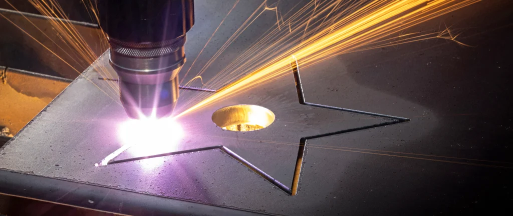 ESAB Precision 130 plasma system cutting out a star in sheet metal on a Swift-Cut XP CNC plasma cutting table