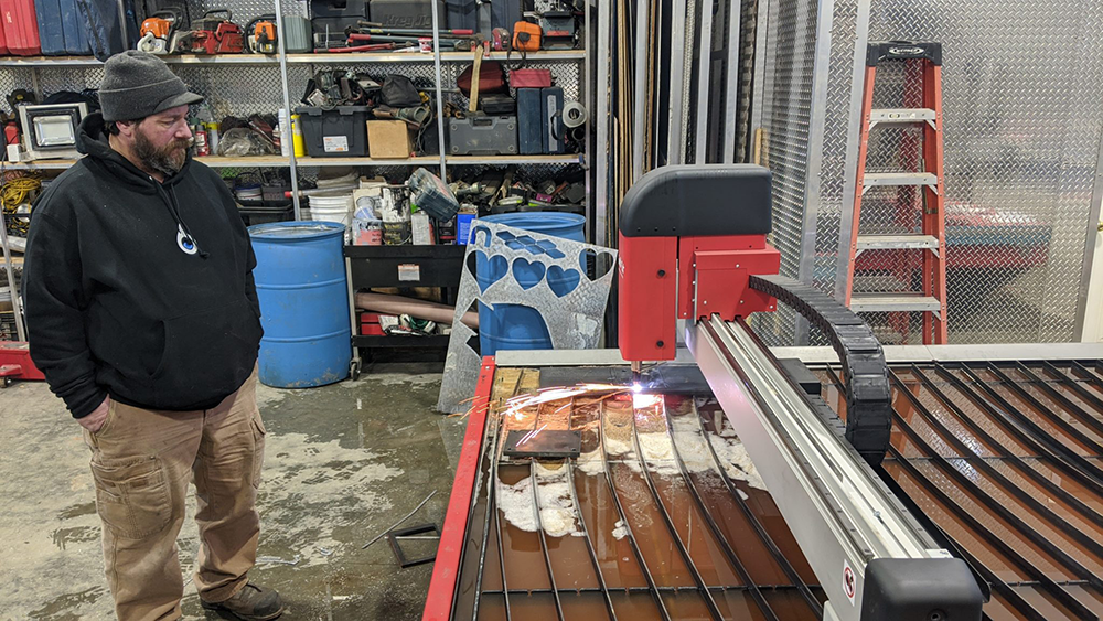 Mark Obannon a plumber in Nantucket with his new Swift-Cut Pro CNC plasma metal cutting table