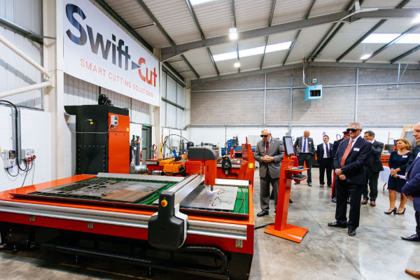 Swift-Cut Open Day in the demo suite demonstrating the Swift-Cut Pro CNC Plasma Cutting Table