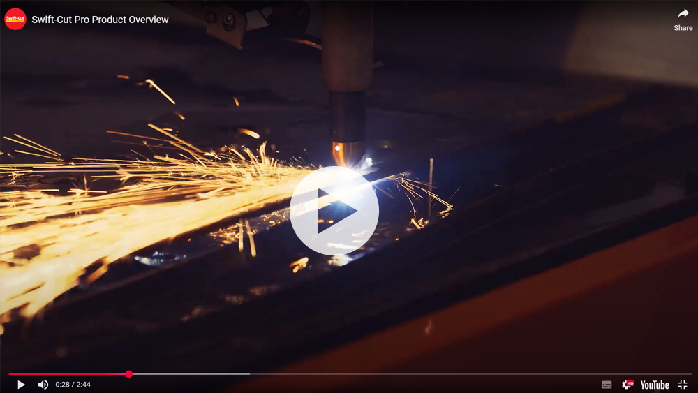 Swift-Cut Pro CNC plasma cutting table being used to cut out pieces from metal sheet - youtube screenshot