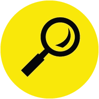 magnify glass black icon in yellow circle