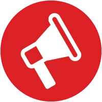megaphone white icon in red circle